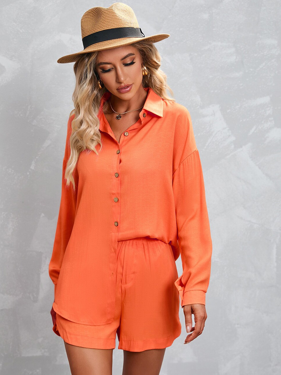 

StyleCast Orange Pure Cotton Shirt With Shorts