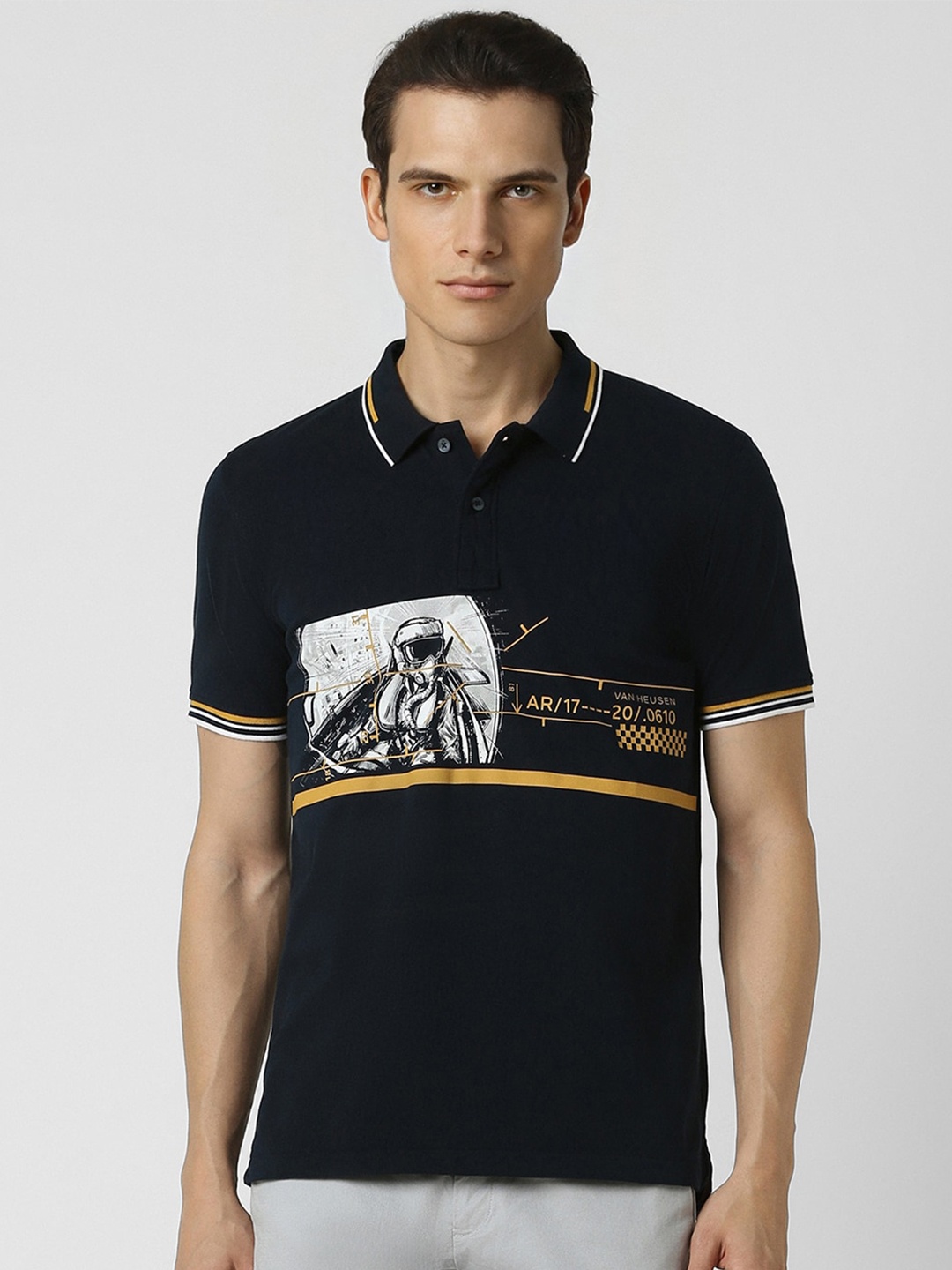 

Van Heusen Sport Men Typography Polo Collar Applique T-shirt, Black