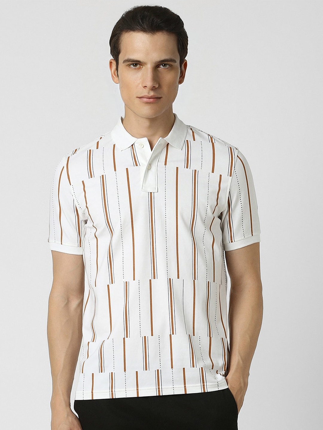 

Van Heusen Sport Men Striped Extended Sleeves Pockets T-shirt, White