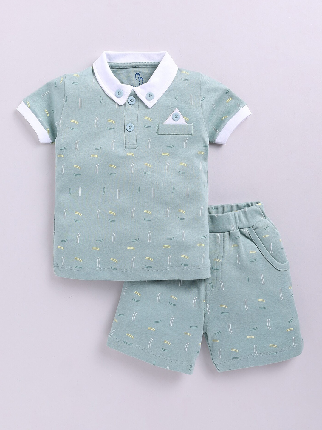 

BABY GO Infants Boys Printed Polo Collar Pure Cotton T-shirt with Shorts, Green