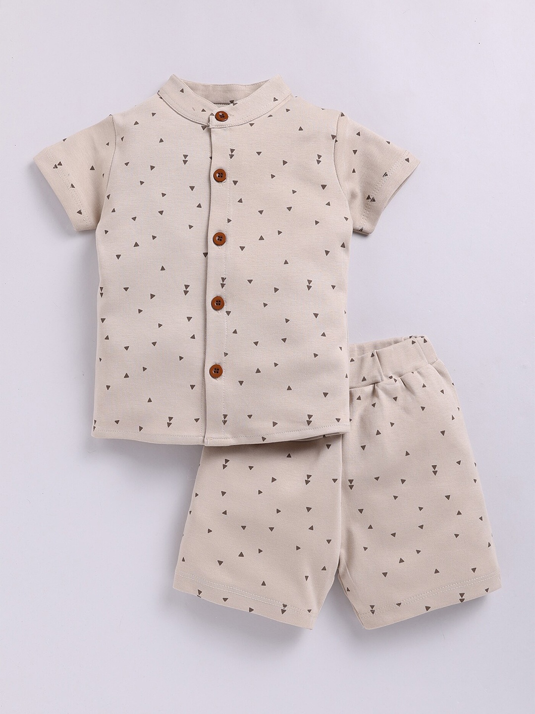 

BABY GO Boys Printed Mandarin Collar T-shirt With Shorts, Beige