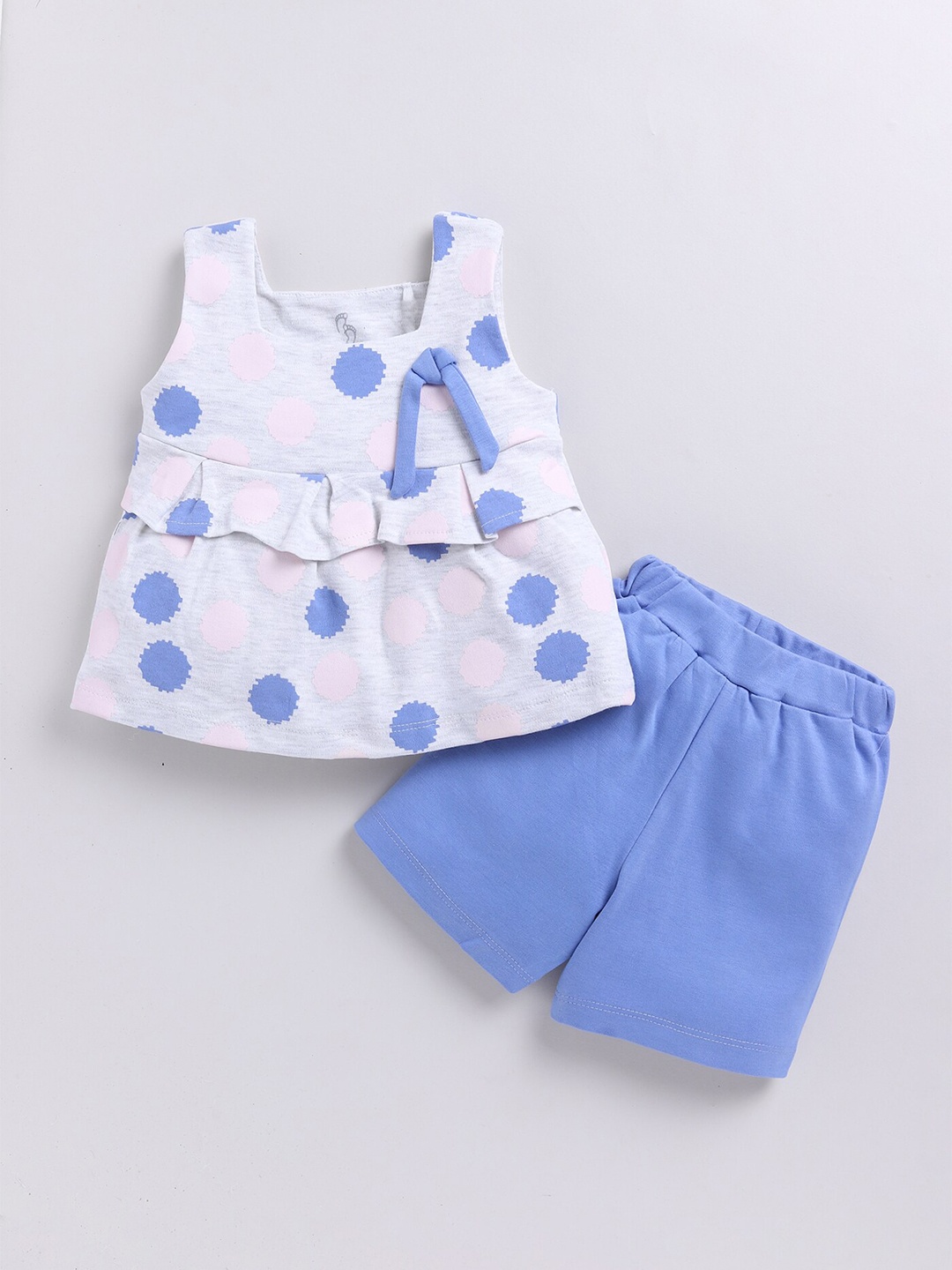 

BABY GO Girls Polka Dots Printed Pure Cotton Top with Shorts, Blue
