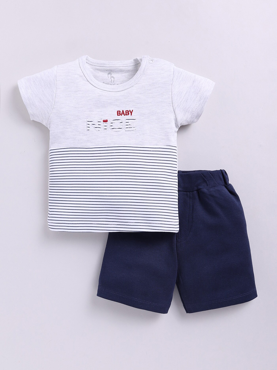 

BABY GO Infants Boys Striped Pure Cotton T-shirt with Shorts, Grey
