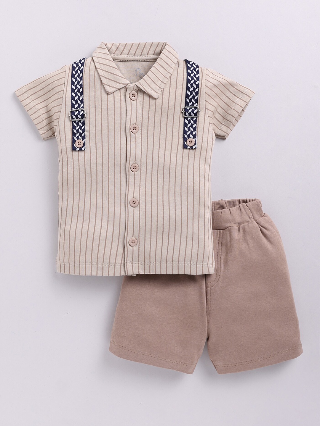 

BABY GO Infant Boys Striped Pure Cotton Shirt with Shorts, Beige