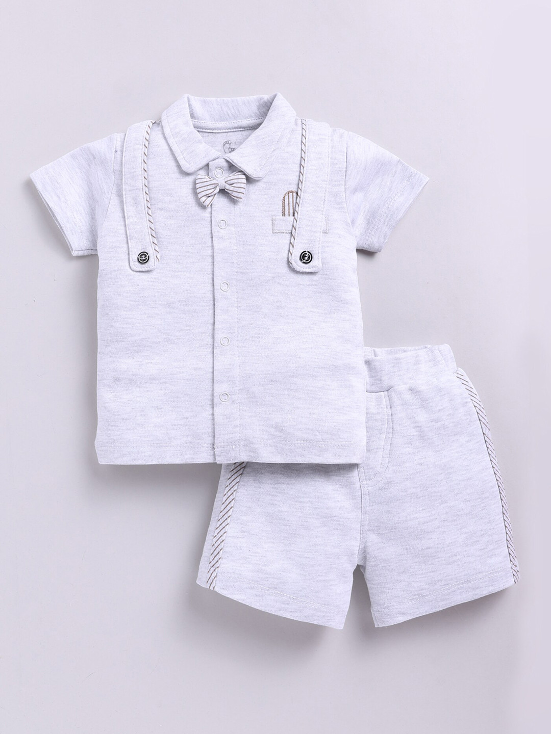

BABY GO Infants Boys Polo Collar Pure Cotton T-shirt with Shorts, Grey melange