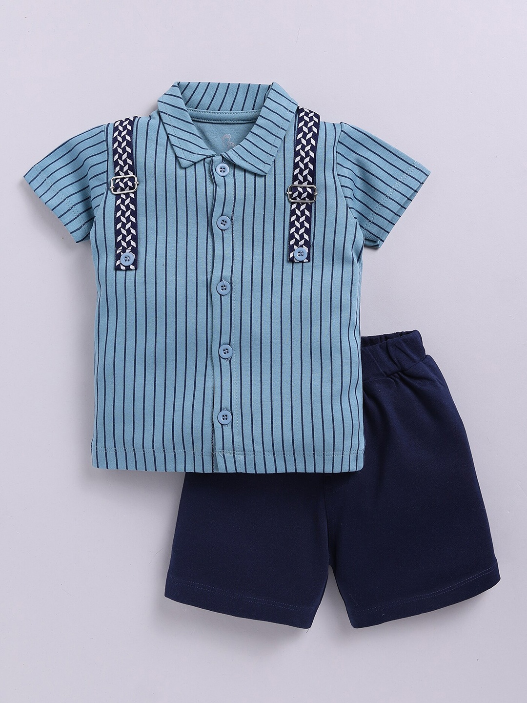

BABY GO Infant Boys Striped Pure Cotton Shirt with Shorts, Blue