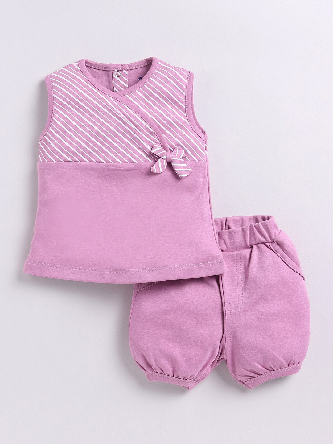

BABY GO Infants Girls Striped Pure Cotton Top with Shorts, Lavender