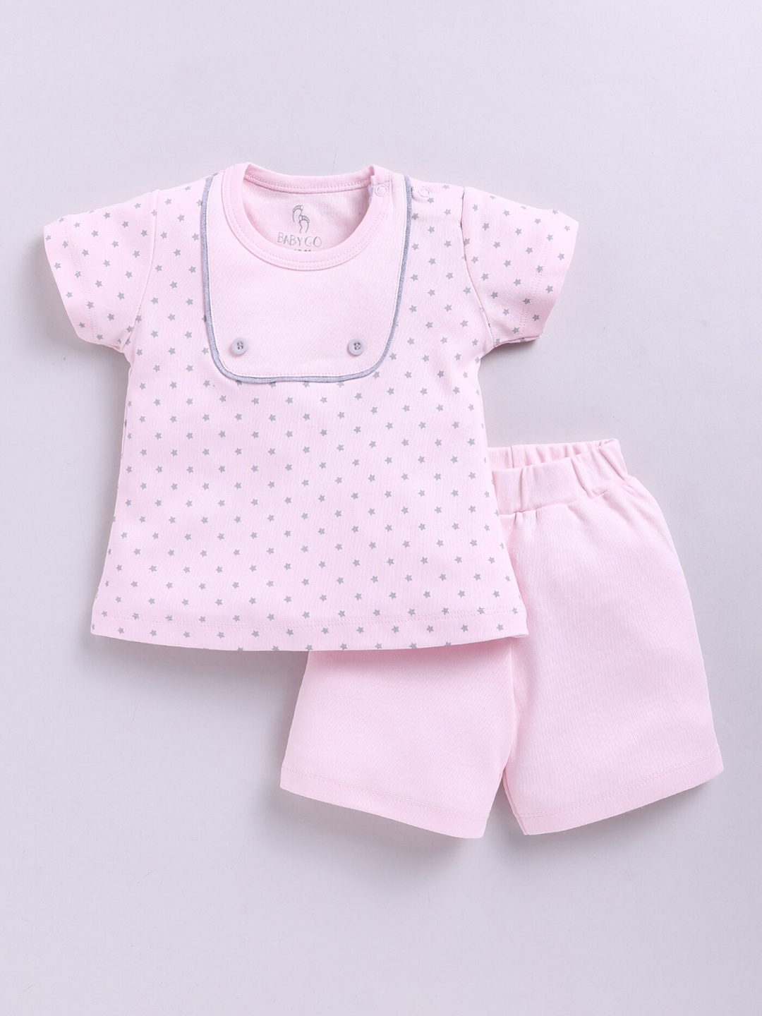 

BABY GO Infants Girls Printed Pure Cotton Top with Shorts, Pink