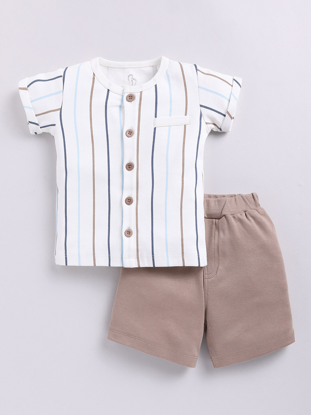 

BABY GO Infants Boys Striped Pure Cotton T-shirt with Shorts, Beige