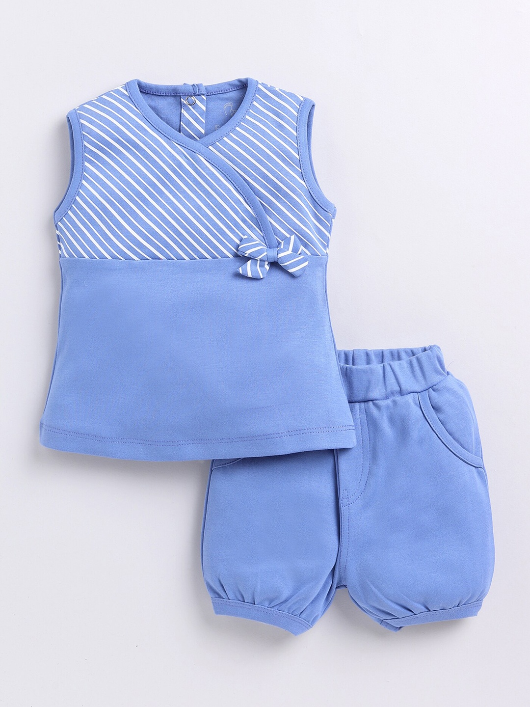 

BABY GO Infants Girls Striped Pure Cotton Top with Shorts, Blue