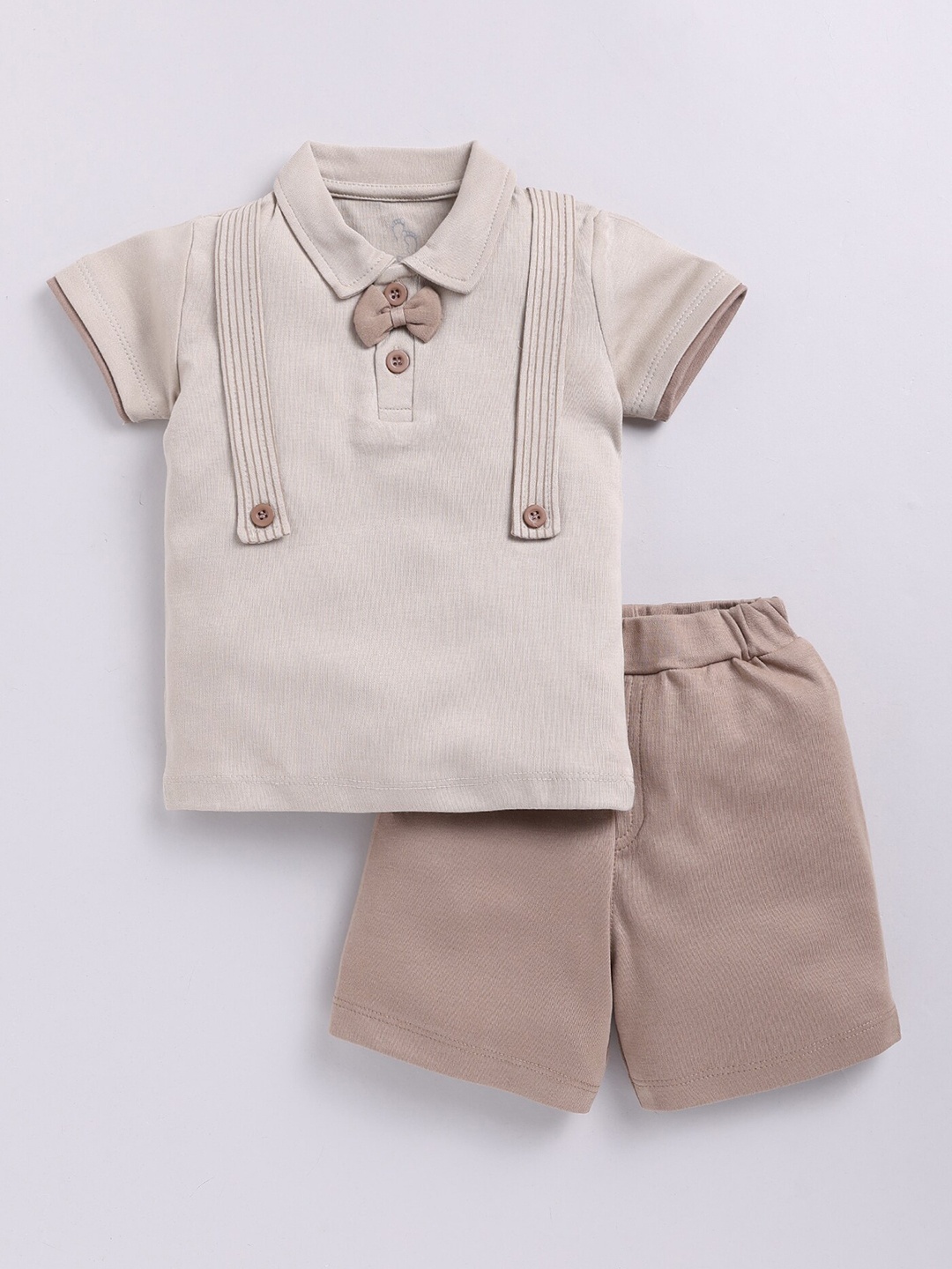 

BABY GO Infants Boys Polo Collar Pure Cotton T-shirt with Shorts, Beige