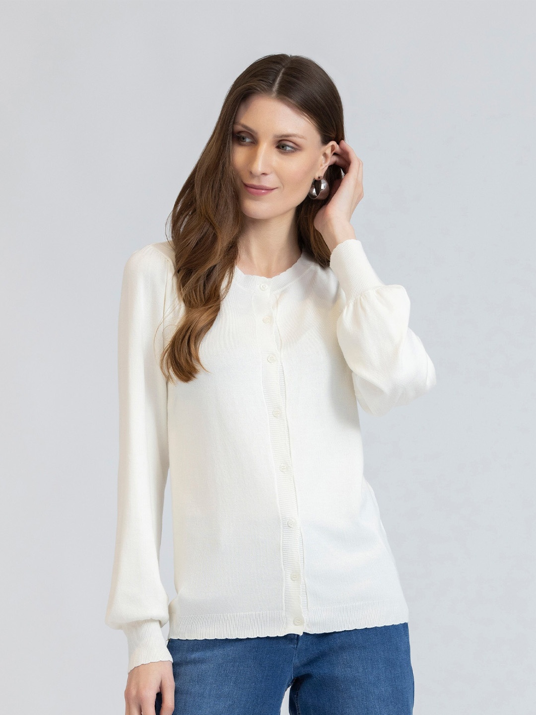 

B.Copenhagen Round Neck Cardigan Sweater, Cream