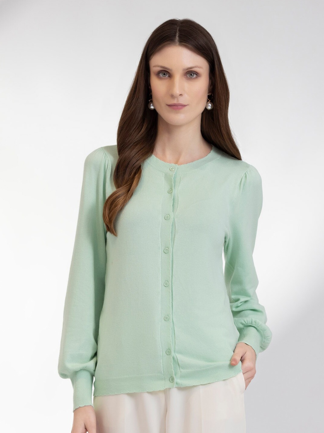 

B.Copenhagen Round Neck Cardigan Sweater, Sea green