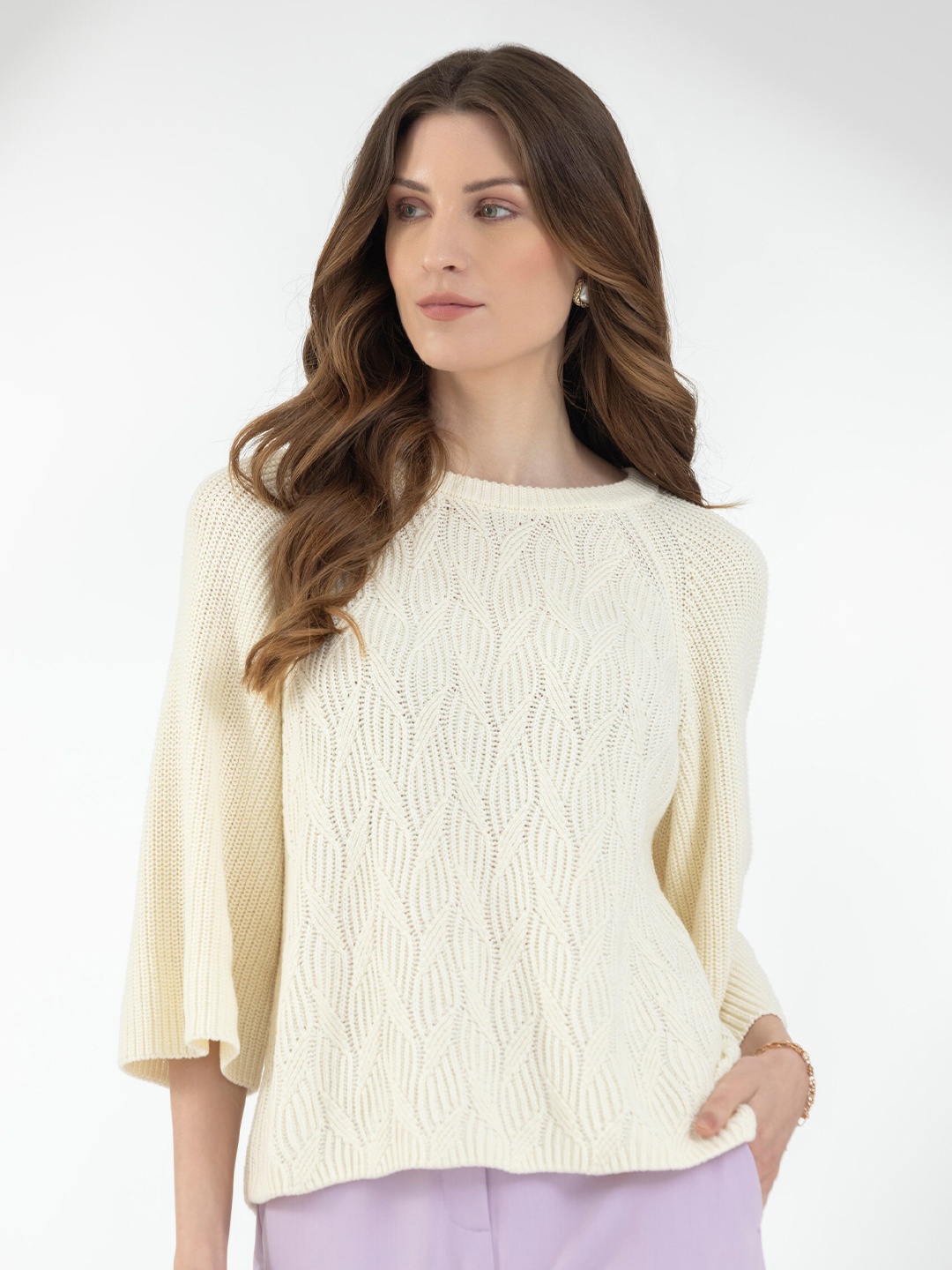 

B.Copenhagen Cable Knit Ribbed Pure Cotton Pullover Sweater, Cream