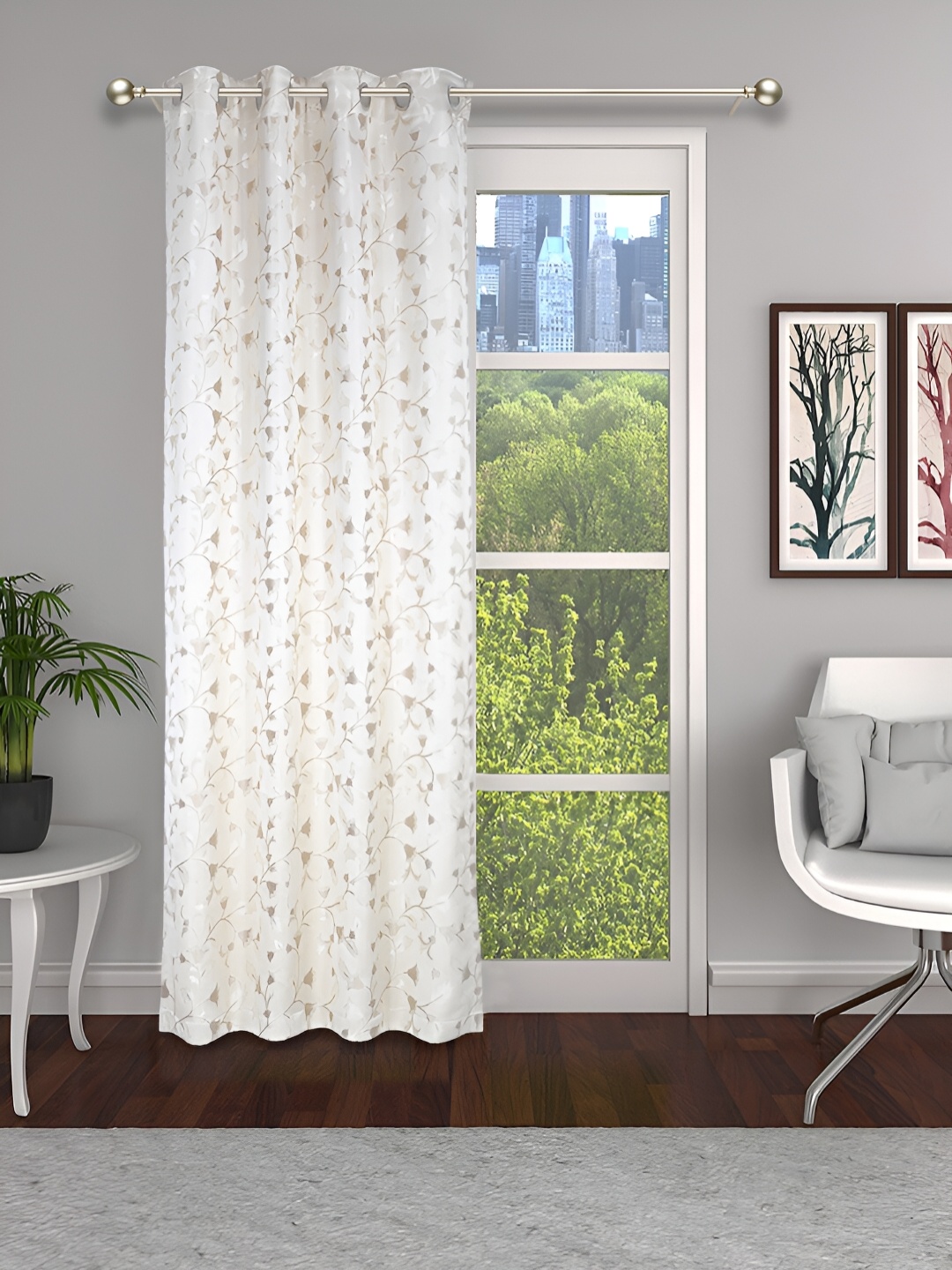 THE CONVERSION Beige Floral Room Darkening Long Door Curtain