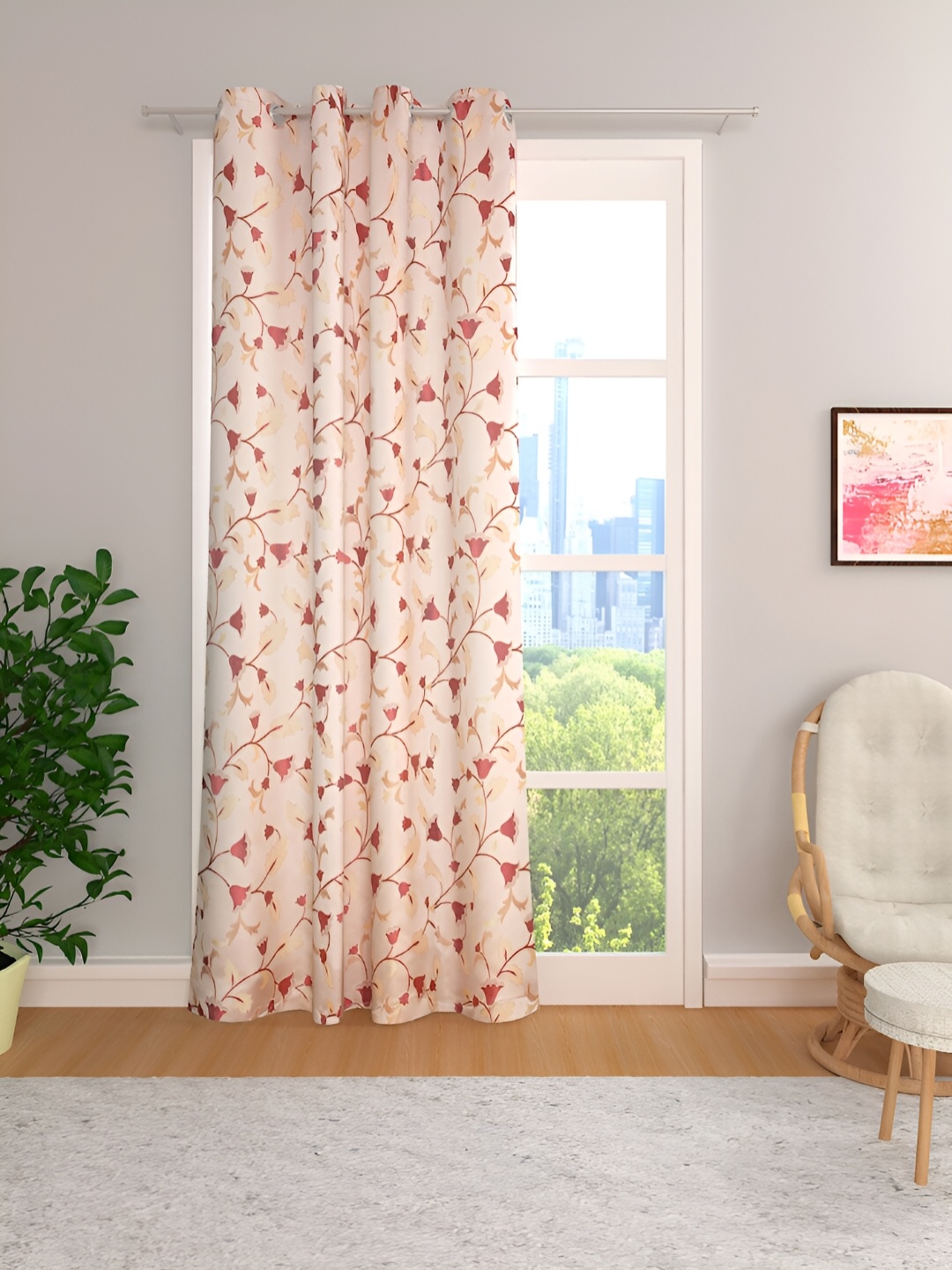 THE CONVERSION Maroon Floral Room Darkening Door Curtain