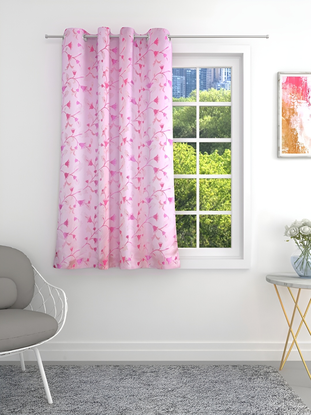 

THE CONVERSION Pink Floral Room Darkening Window Curtain