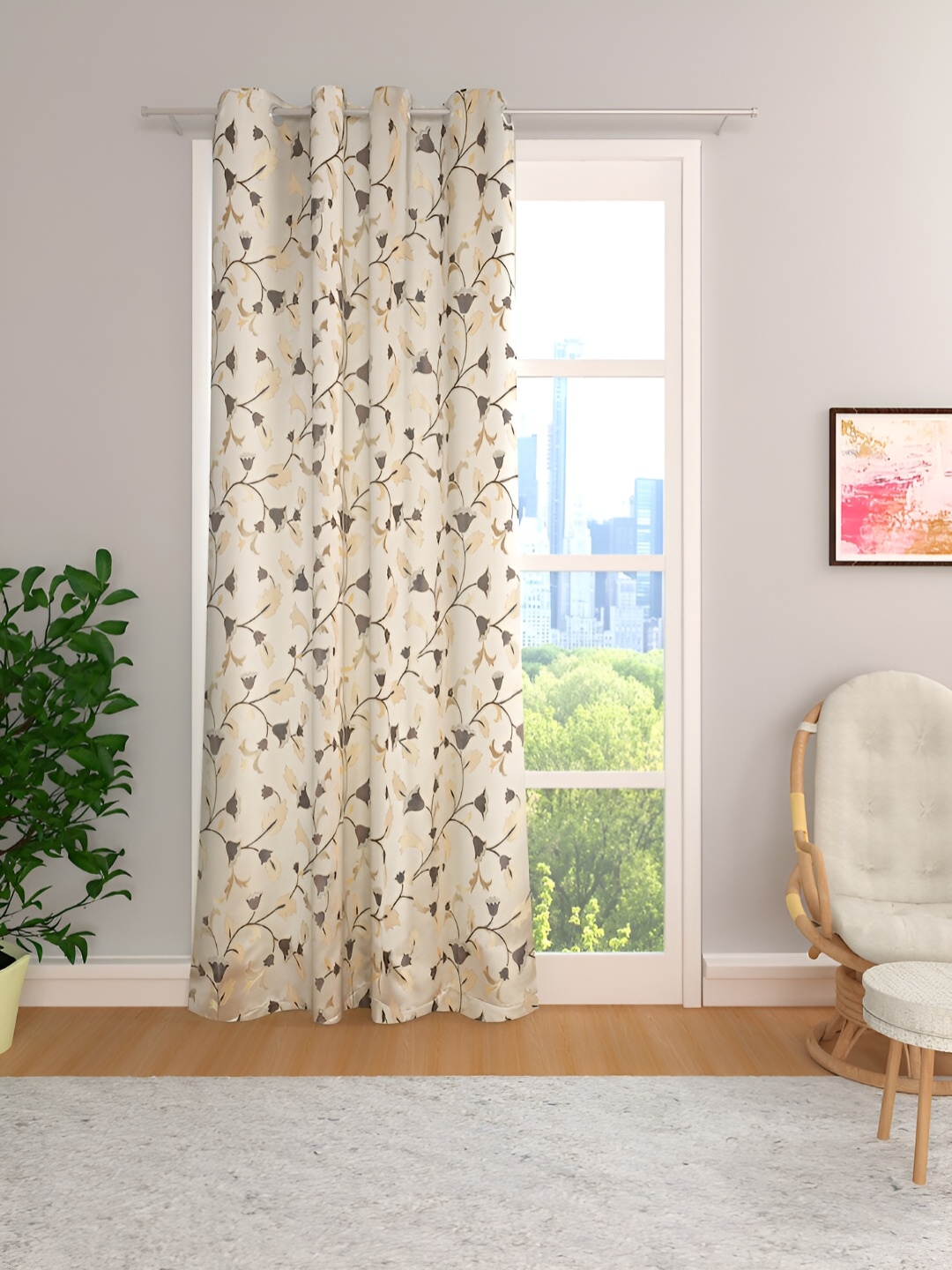 

THE CONVERSION Coffee Brown Floral Room Darkening Door Curtain