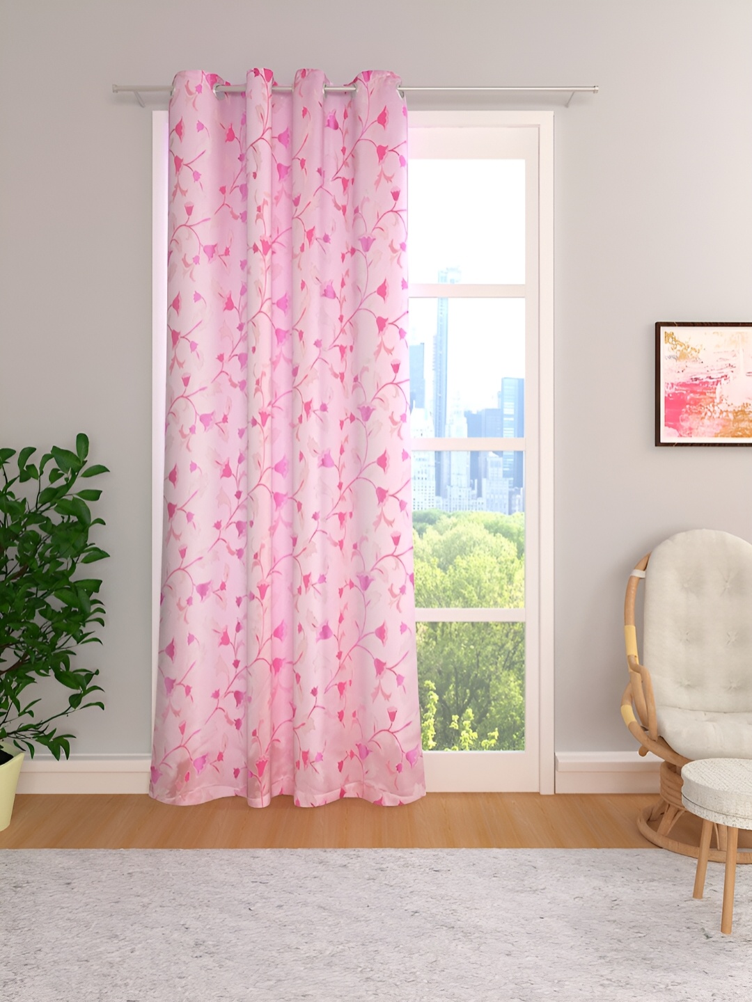 

THE CONVERSION Pink Floral Room Darkening Long Door Curtain