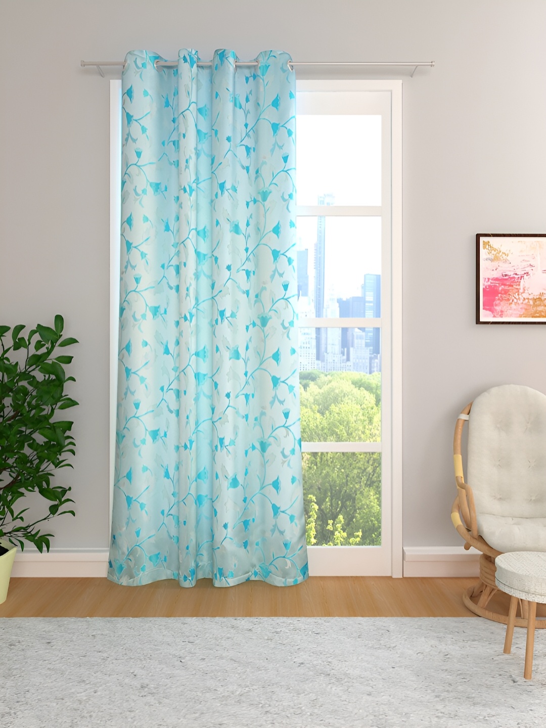 

THE CONVERSION Turquoise Blue Floral Room Darkening Door Curtain