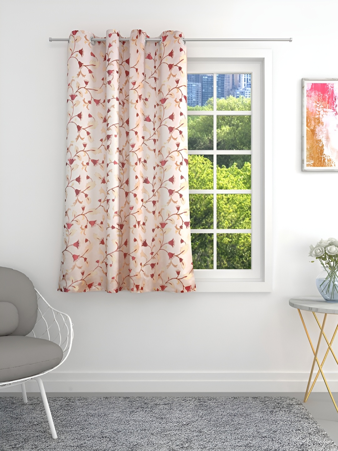 

THE CONVERSION Maroon Floral Room Darkening Window Curtain