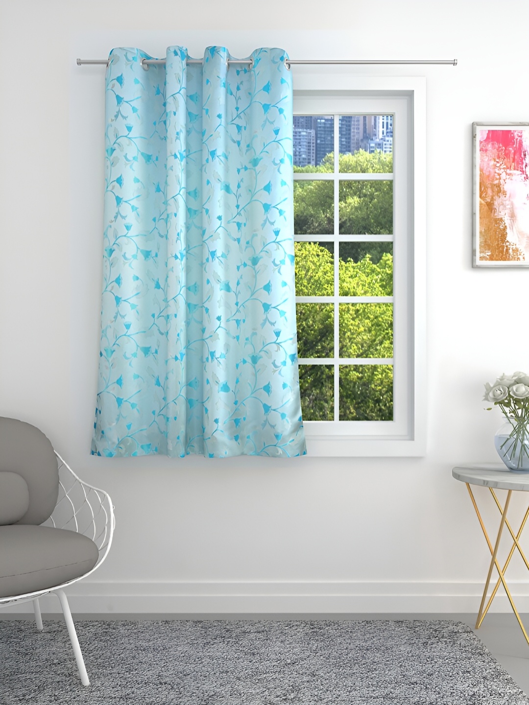 

THE CONVERSION Turquoise Blue Floral Room Darkening Window Curtain