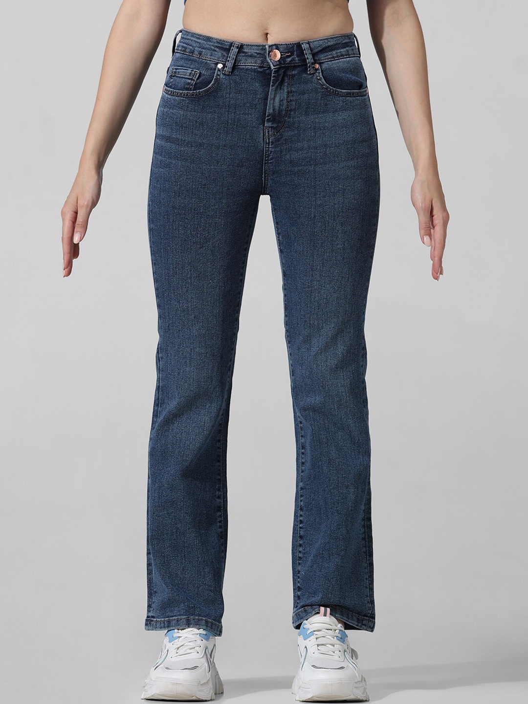 

ONLY Women Flared High-Rise Light Fade Stretchable Jeans, Blue
