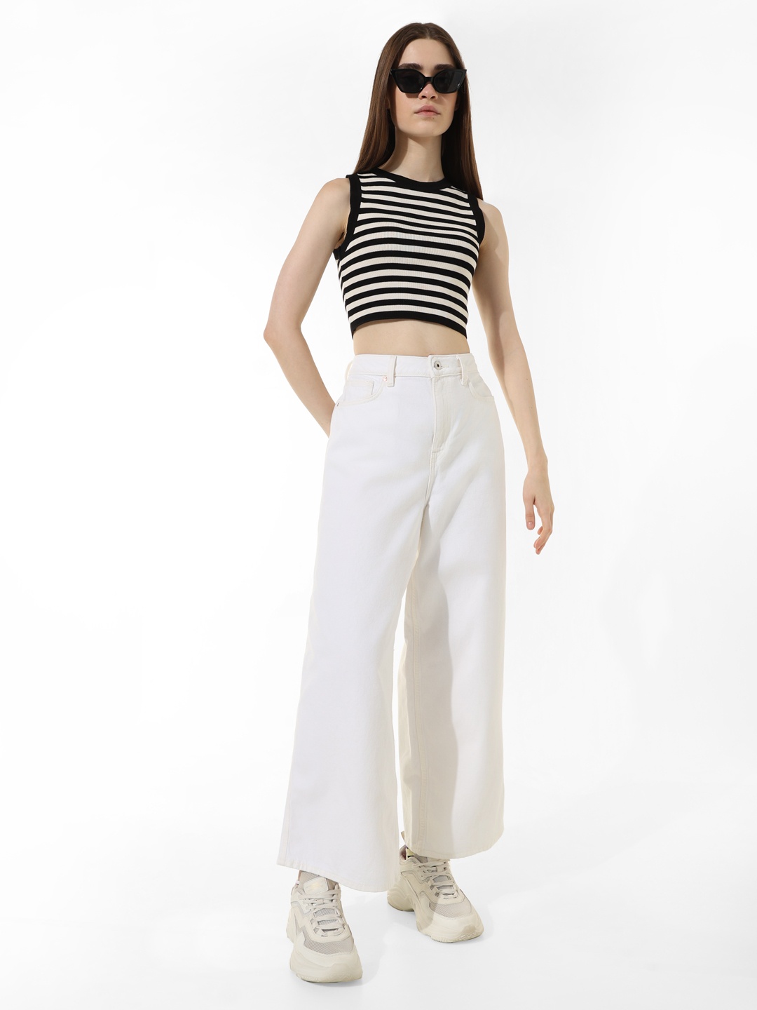 

ONLY Women Wide Leg Clean Look High-Rise Pure Cotton Jeans, White