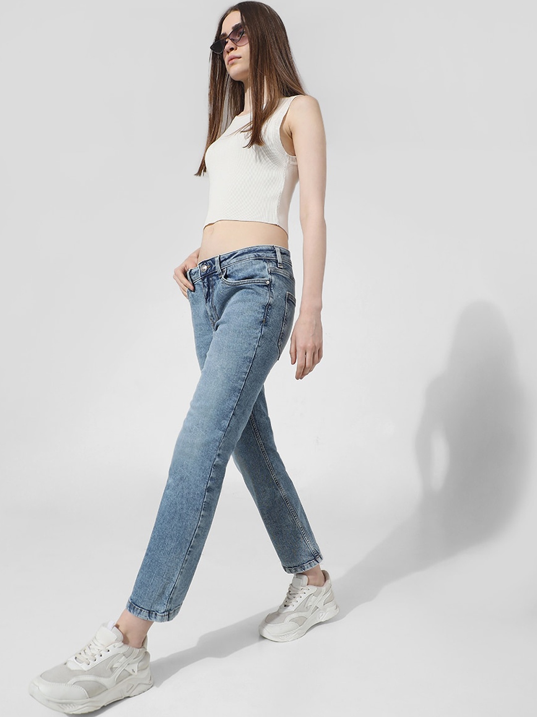 

ONLY Women Flared Heavy Fade Clean Look Cropped Stretchable Jeans, Blue