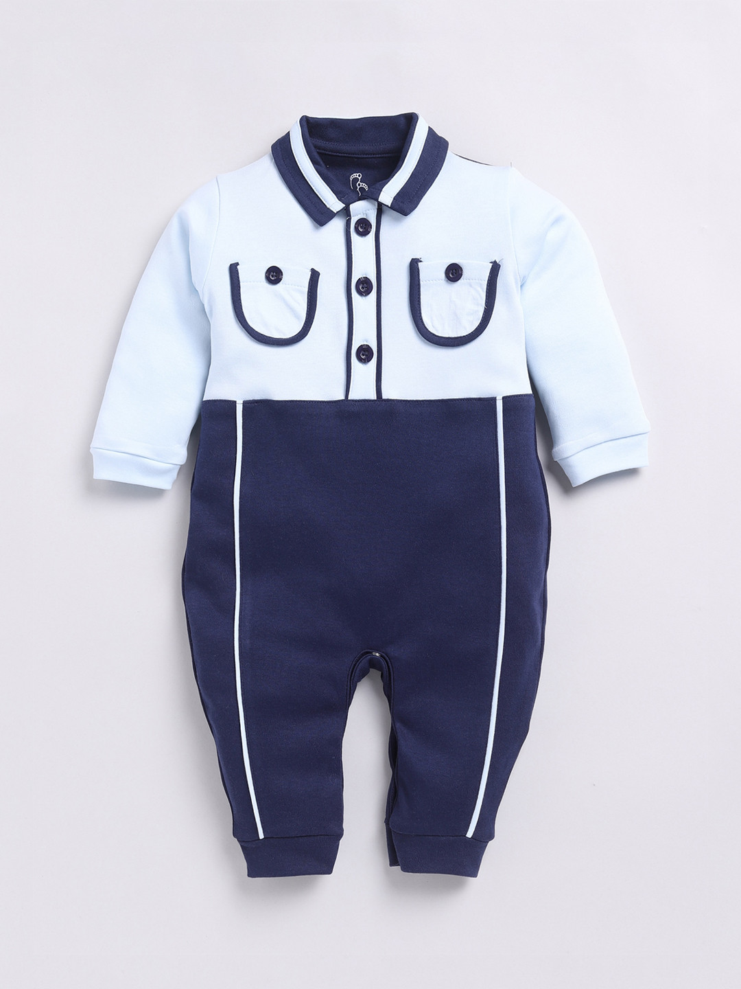 

BABY GO Infants Boys Colourblocked Cotton Rompers, Navy blue