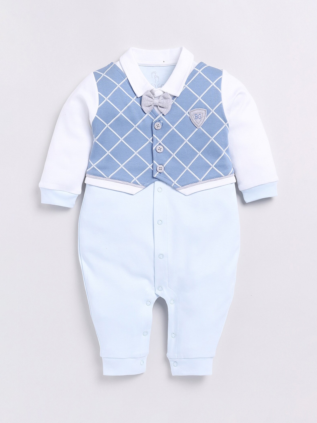 

BABY GO Infants Boys Checked Pure Cotton Rompers, Blue