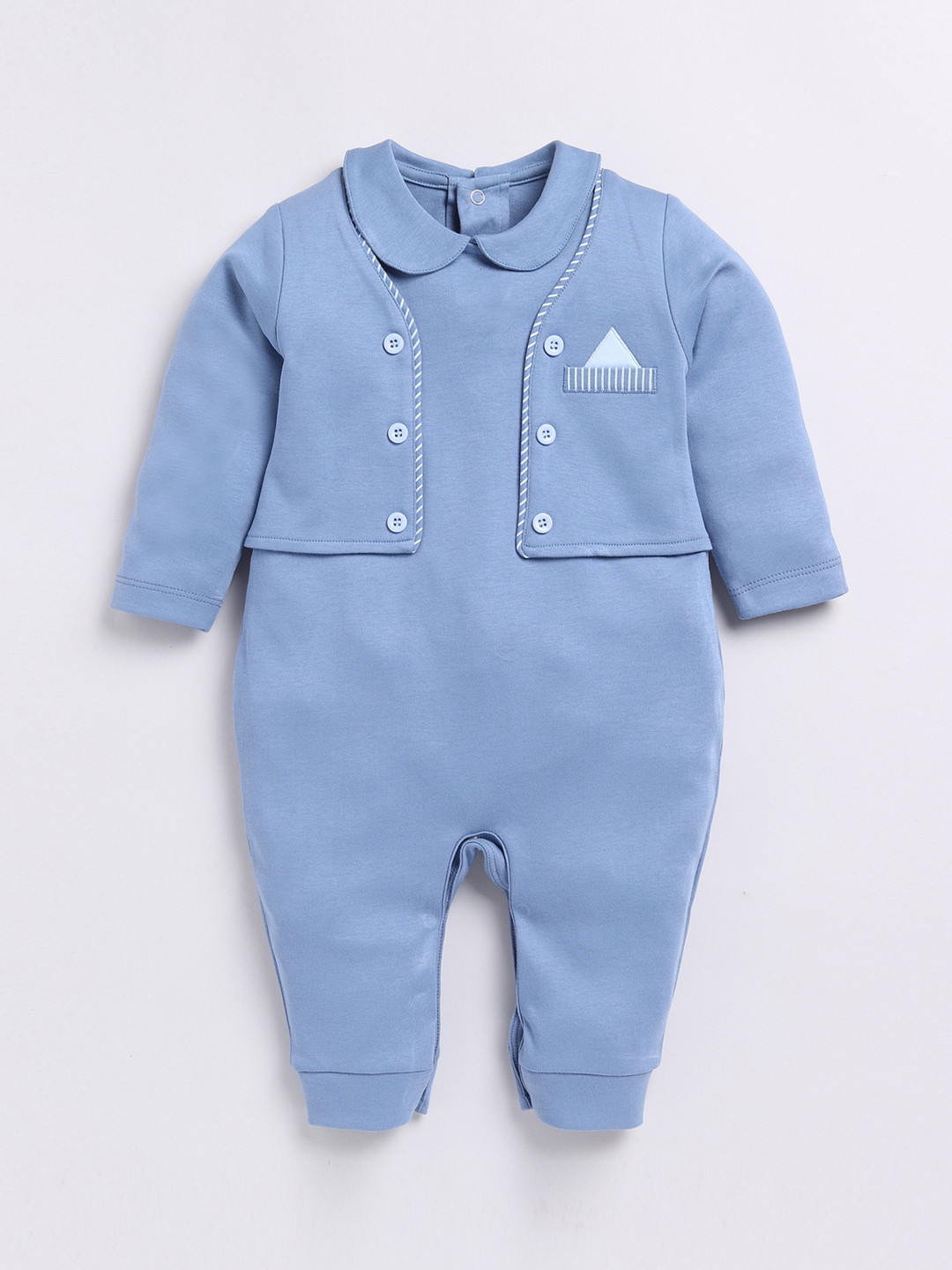 

BABY GO Infant Boys Peter Pan Collar Cotton Rompers, Blue