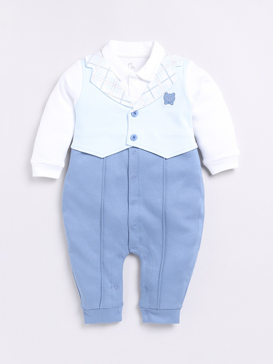 

BABY GO Infant Boys Colourblocked Pure Cotton Romper, Blue