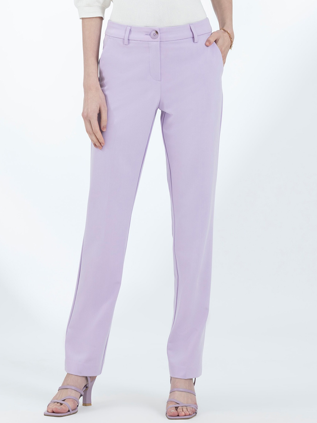 

B.Copenhagen Women Relaxed Straight Leg Straight Fit Trousers, Purple