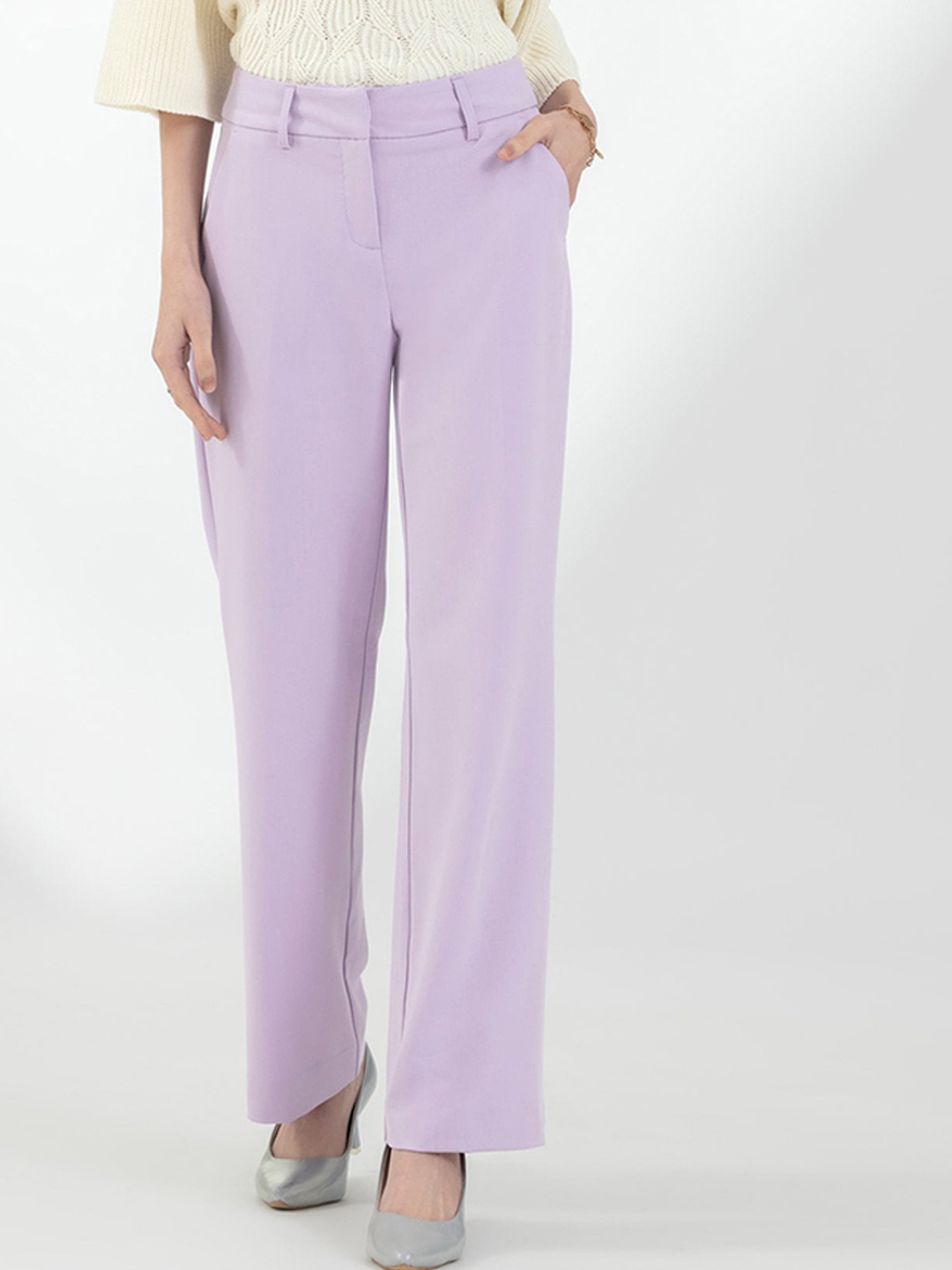 

B.Copenhagen Women Relaxed Straight Leg Straight Fit Trousers, Purple