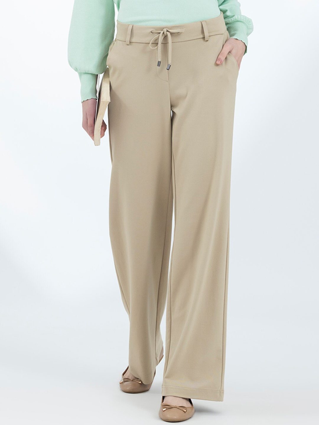 

B.Copenhagen Women Relaxed Straight Leg Straight Fit Trousers, Beige