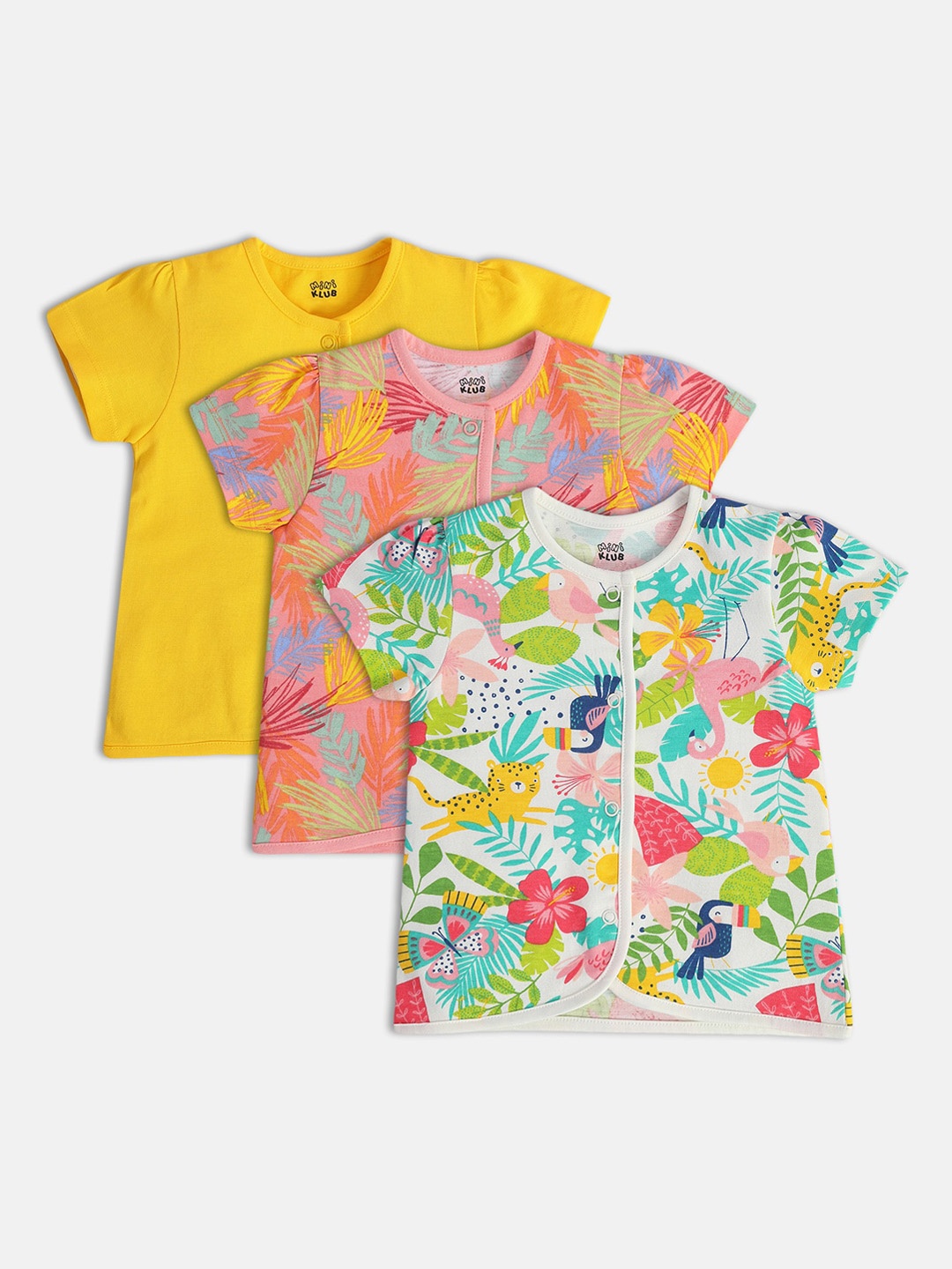 

MINI KLUB Infant Girls Pack Of 3 Printed Cotton Jhabla, Yellow