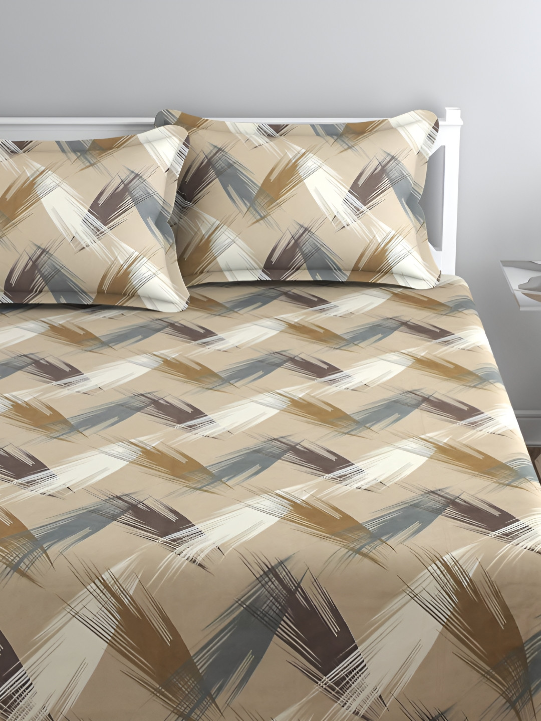 

bsb home Beige & White 180 TC King Bedsheet with 2 Pillow Covers
