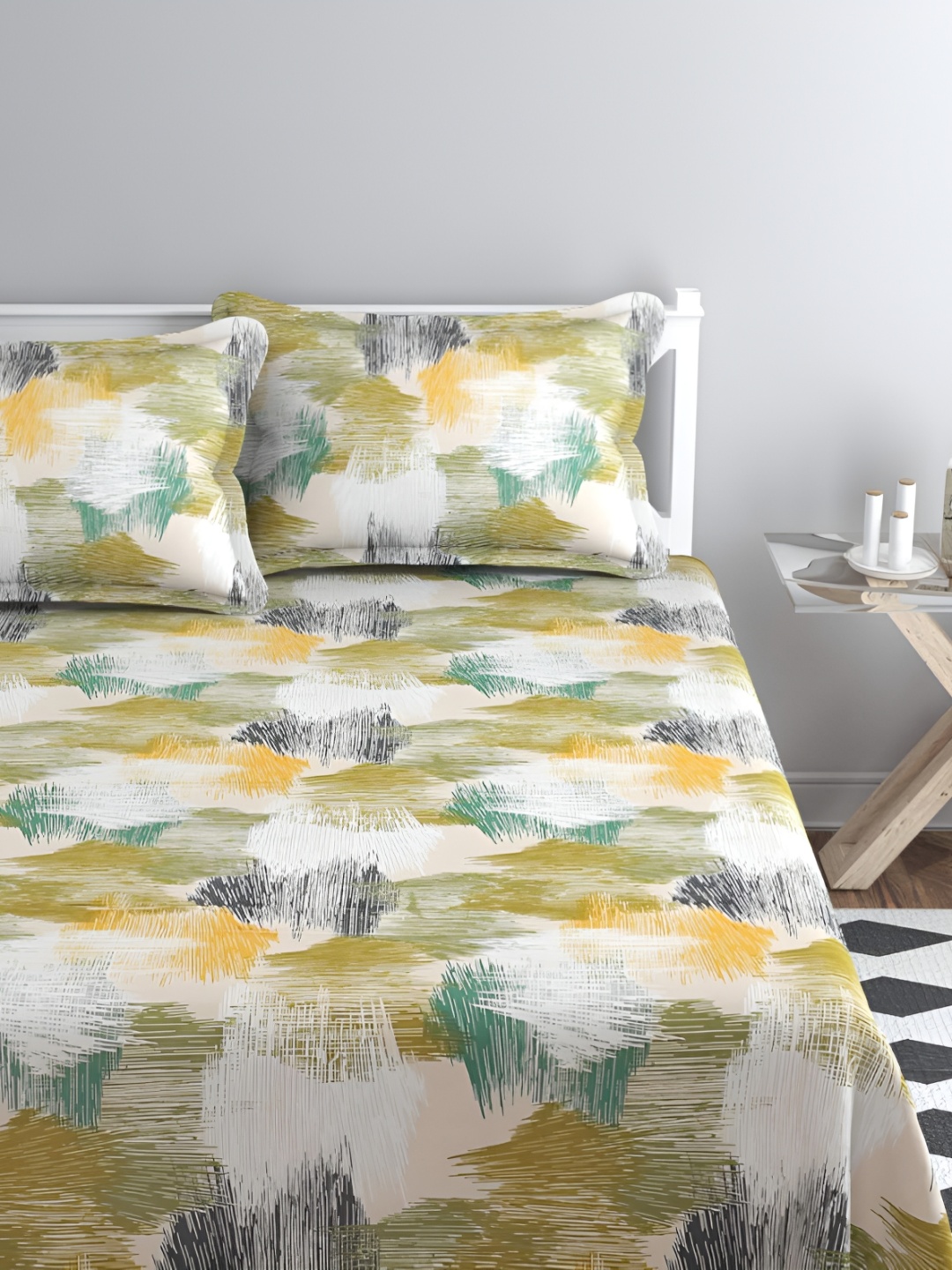 

bsb home Green & Beige 180 TC King Bedsheet with 2 Pillow Covers