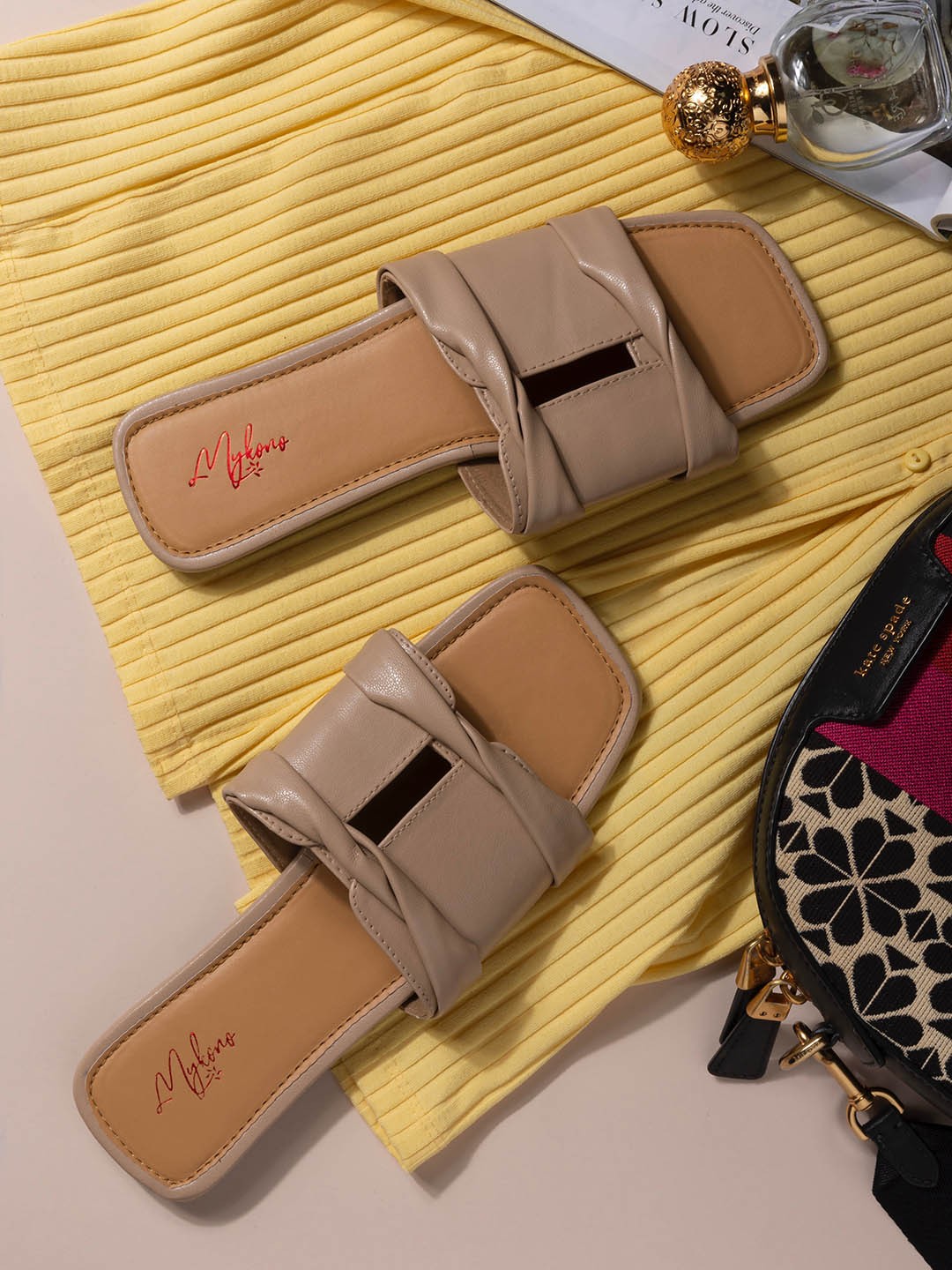 

Mykono Open Toe Flats, Tan