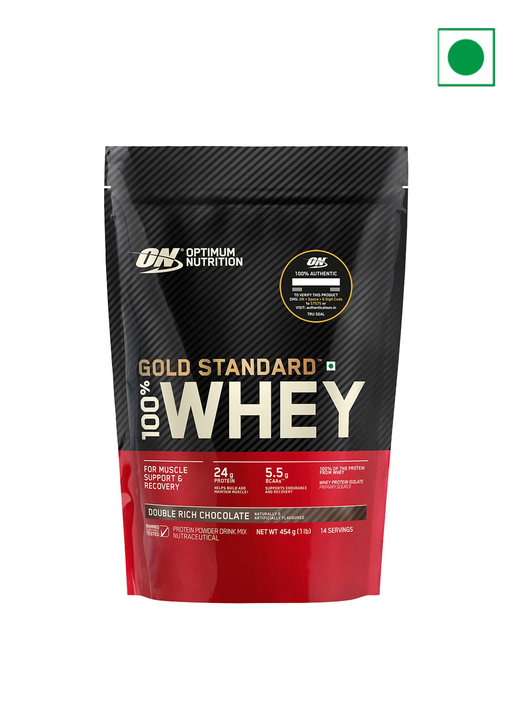 

Optimum Nutrition Gold Standard 100% Whey Protein Powder Double Rich Chocolate 454 Gms, Black