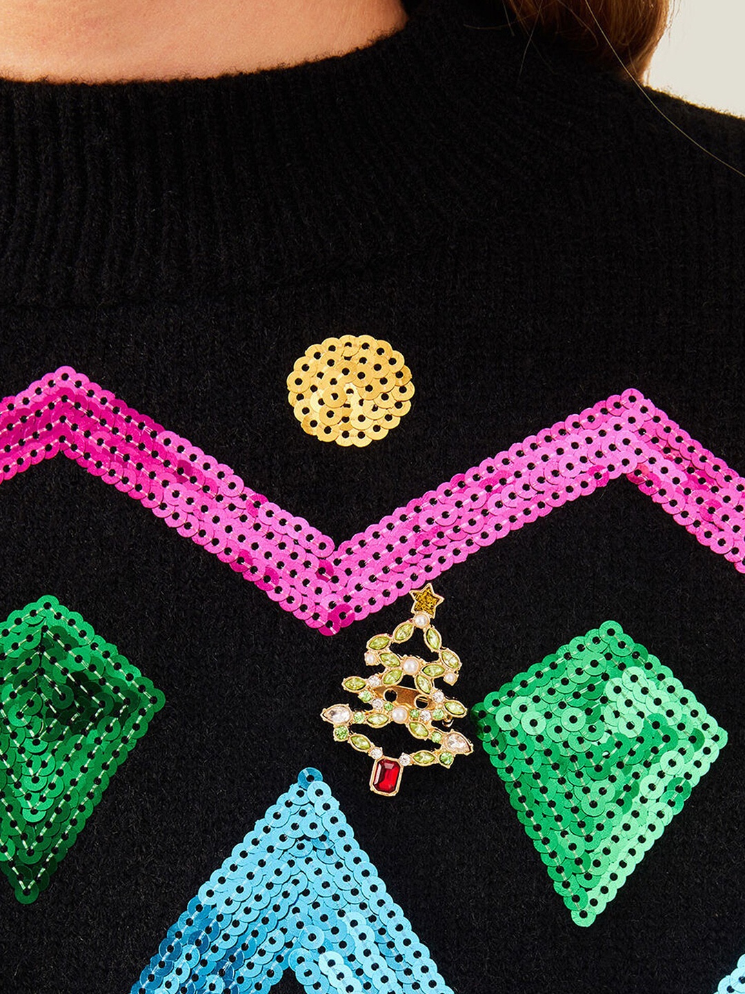 

Accessorize Stones Studded Christmas Tree-Shaped Party Brooch, Gold
