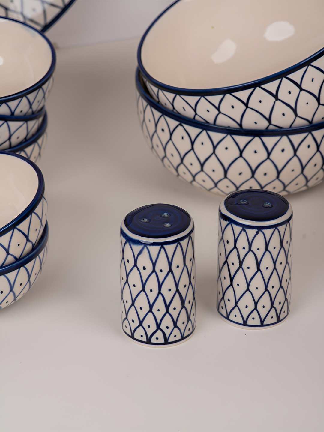 

ARAVALII 37 Pieces Blue Abstract Printed Ceramic Glossy Dinner Set
