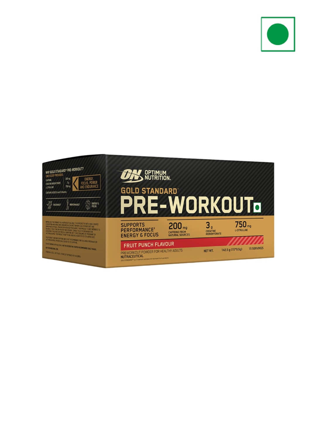 

Optimum Nutrition Gold Standard Fruit Punch Flavor Pre-Workout - 15 Servings 142.5 Gms, Black