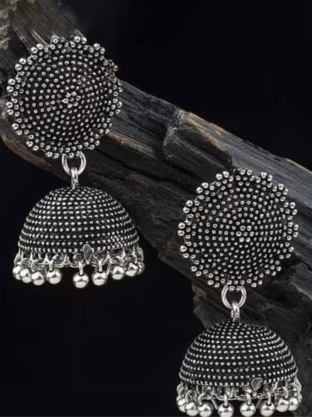 

Adc fashions Silver-Plated Contemporary Oxidized Jhumkas