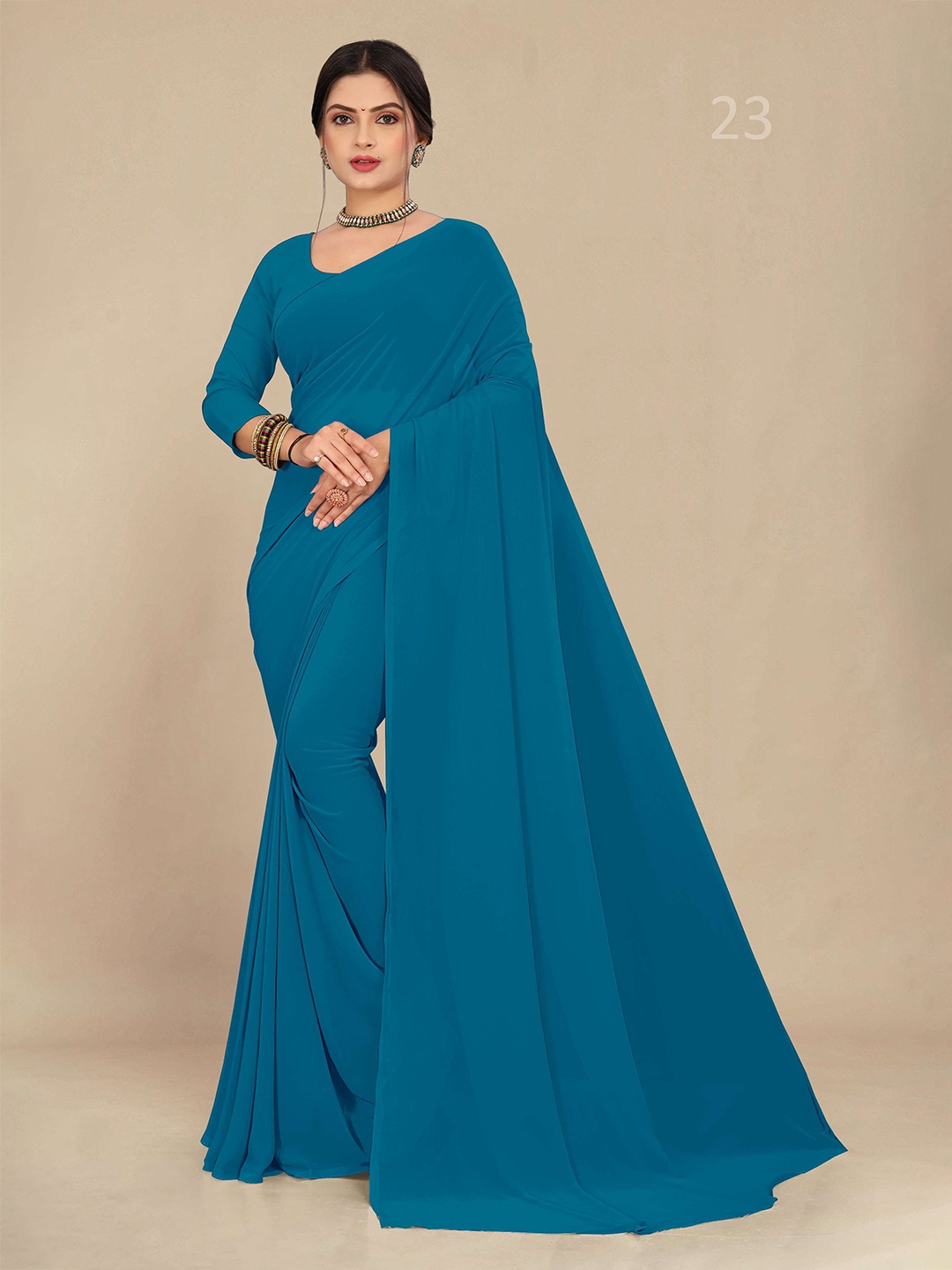 

STAVA CREATION Pure Georgette Saree, Blue