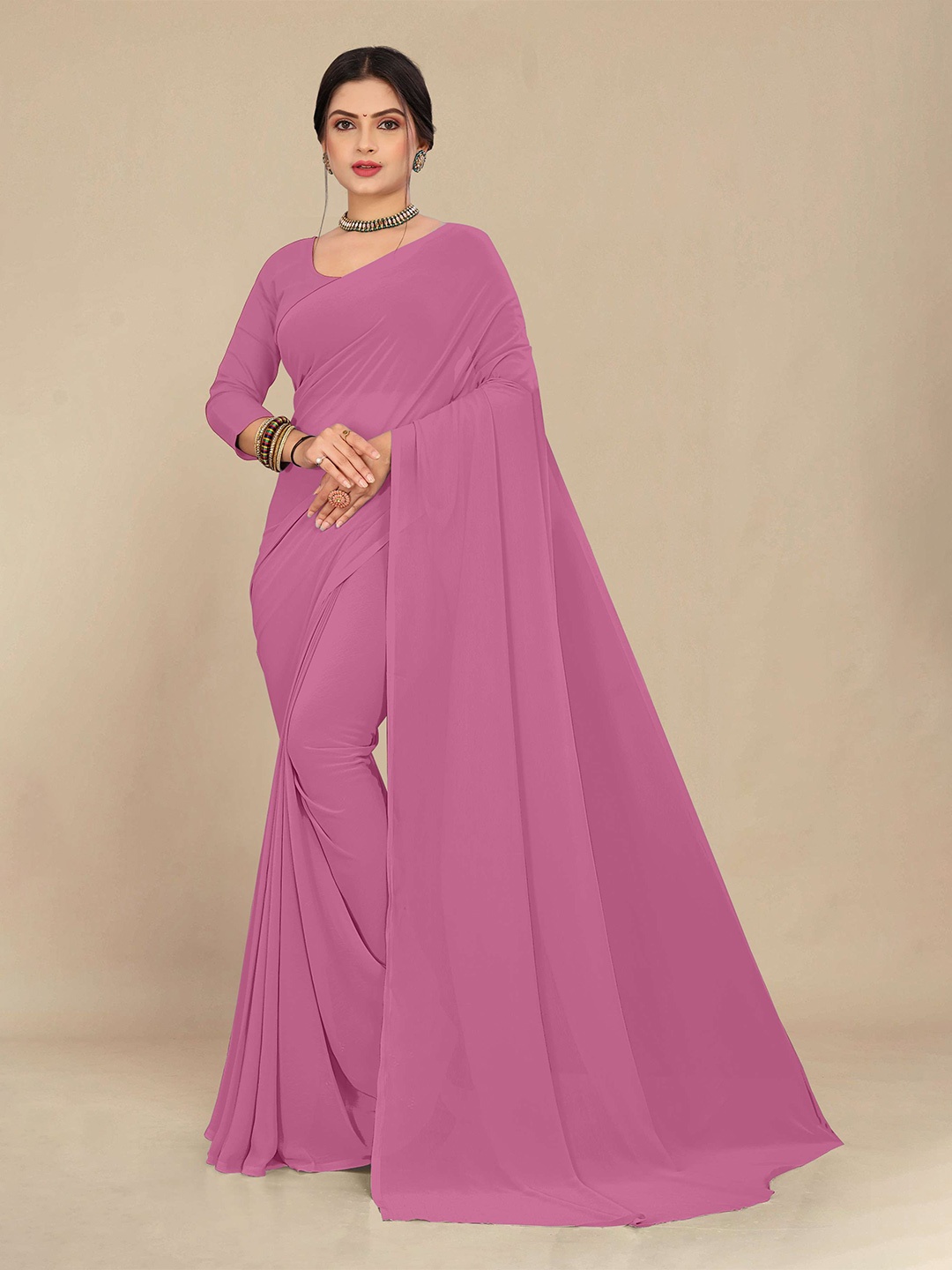 

STAVA CREATION Pure Georgette Saree, Mauve