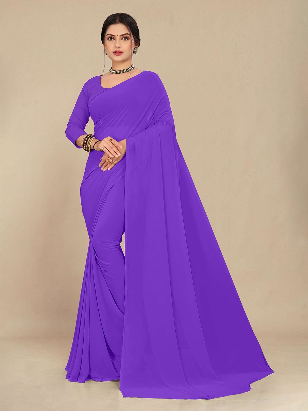 

STAVA CREATION Pure Georgette Saree, Lavender