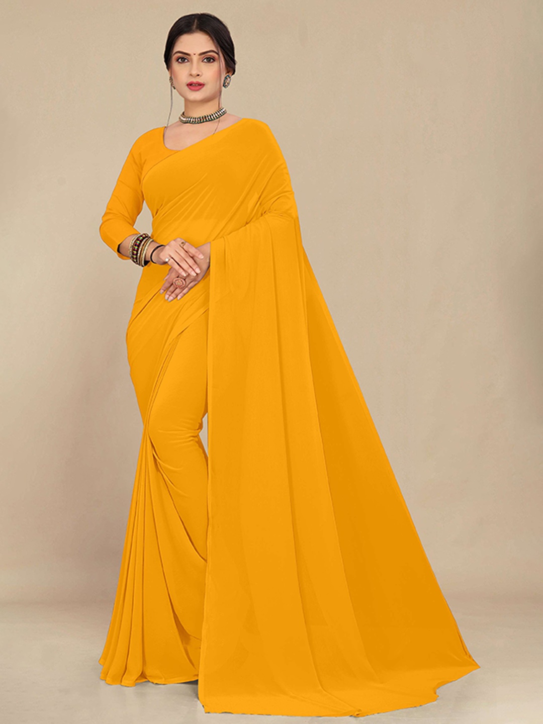 

STAVA CREATION Pure Georgette Saree, Yellow