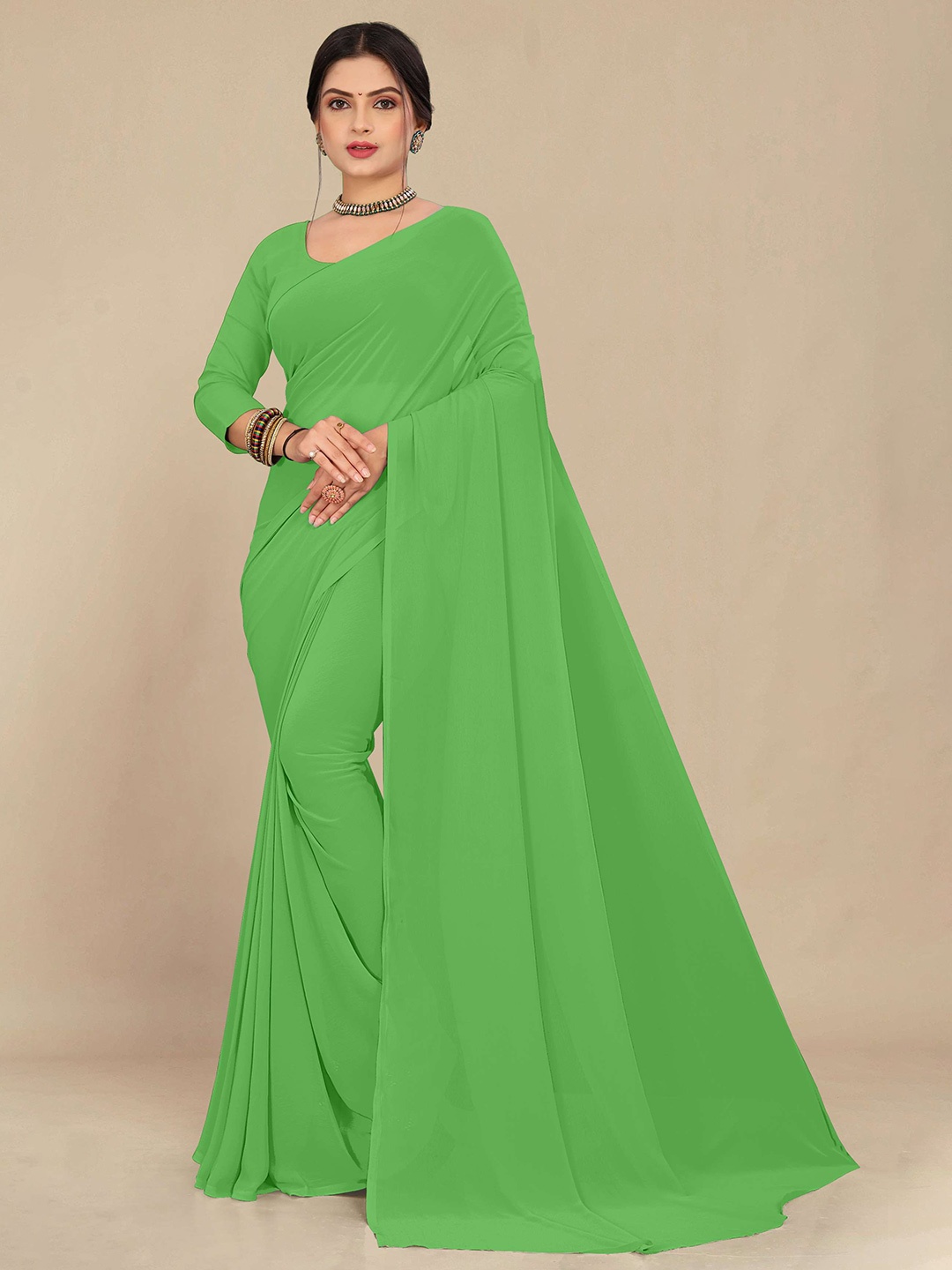 

STAVA CREATION Pure Georgette Saree, Green